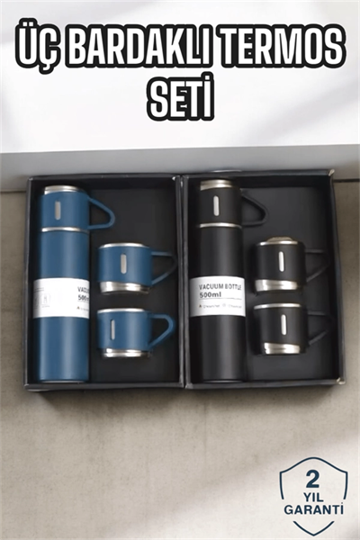 Şık ve Dayanıklı 3 Bardaklı Termos Seti Uzun Süre Isı Koruma Özellikli