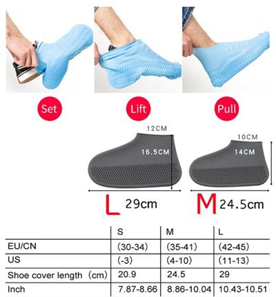 Silikon Ayakkabı Kılıfı Kaymaz Su Kir Geçirmez   L Beden Siyah (3936)