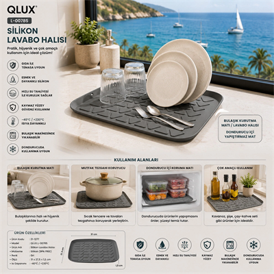 Silikon Bulaşık - Lavabo Kurutma Matı - Halısı Bx40