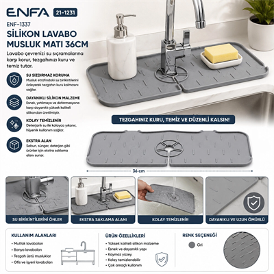Silikon Lavabo Musluk Matı 36cm Bx40