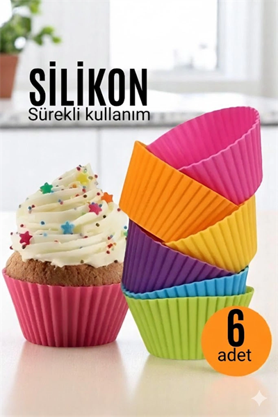Silikon Muffin Kalıbı - Sürekli Kullanım Muffin Kek Kalıbı 6 Adet