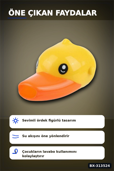 Silikon Ördek Figürlü Musluk Uzatma Aparatı 8 cm Çocuk El Yıkama Yardımcısı BX-313524