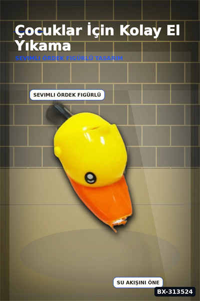 Silikon Ördek Figürlü Musluk Uzatma Aparatı 8 cm Çocuk El Yıkama Yardımcısı BX-313524