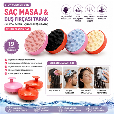 Silikon Uçlu Pratik Saç Masaj - Duş Fırçası Bx40
