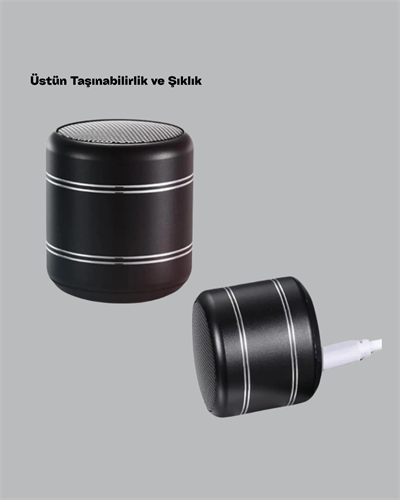 Silindir Tasarım Mini Bluetooth Hoparlör 10m Çekim Güçlü Bas ve Mikrofonlu