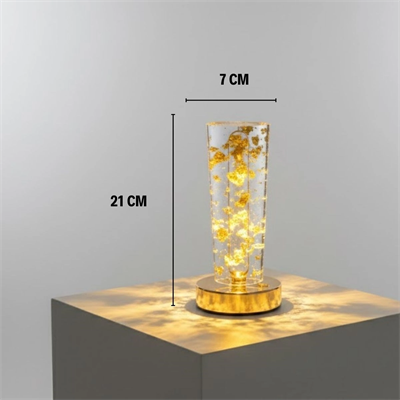Silindirik Kristal Altın Toz model Led Masa Lambası – Gold Tabanlı, Dokunmatik, 3 Renk Işık Modlu, Şarjlı Modern Dekoratif Gece Lambası Bx40