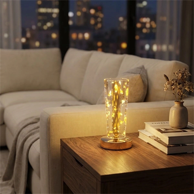 Silindirik Kristal Altın Toz model Led Masa Lambası – Gold Tabanlı, Dokunmatik, 3 Renk Işık Modlu, Şarjlı Modern Dekoratif Gece Lambası Bx40