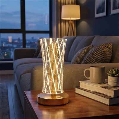 Silindirik Kristal Çizgi Model Led Masa Lambası – Gold Tabanlı, Dokunmatik, 3 Renk Işık Modlu, Şarjlı Modern Dekoratif Gece Lambası Bx40