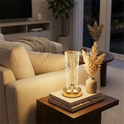 Silindirik Kristal Nokta Model Led Masa Lambası – Gold Tabanlı, Dokunmatik, 3 Renk Işık Modlu, Şarjlı Modern Dekoratif Gece Lambası Bx40