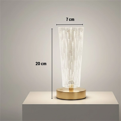 Silindirik Kristal Nokta Model Led Masa Lambası – Gold Tabanlı, Dokunmatik, 3 Renk Işık Modlu, Şarjlı Modern Dekoratif Gece Lambası Bx40