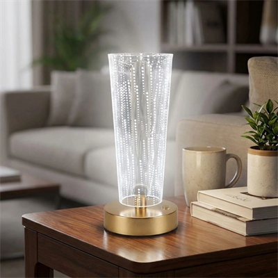 Silindirik Kristal Nokta Model Led Masa Lambası – Gold Tabanlı, Dokunmatik, 3 Renk Işık Modlu, Şarjlı Modern Dekoratif Gece Lambası Bx40