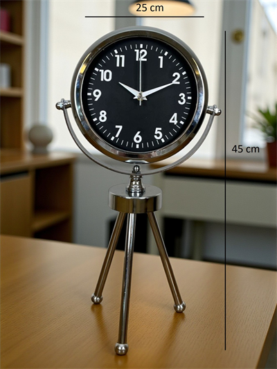Silver Classic Tasarım Üç Ayaklı Metal Masa Saati