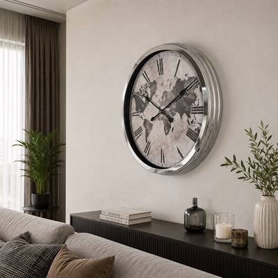 Silver Legacy World 60 x 60 Cm Metal Duvar Saati
