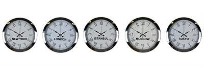 Silver Roma Prestige 5’li Krom 36 cm Metal Dünya Duvar Saati