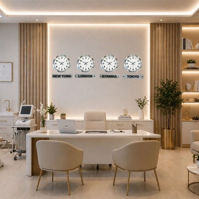 SilverLine 4’lü 36 Cm Krom Metal Tabelalı Dünya Saat Seti