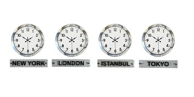 SilverLine 4’lü 36 Cm Krom Metal Tabelalı Dünya Saat Seti