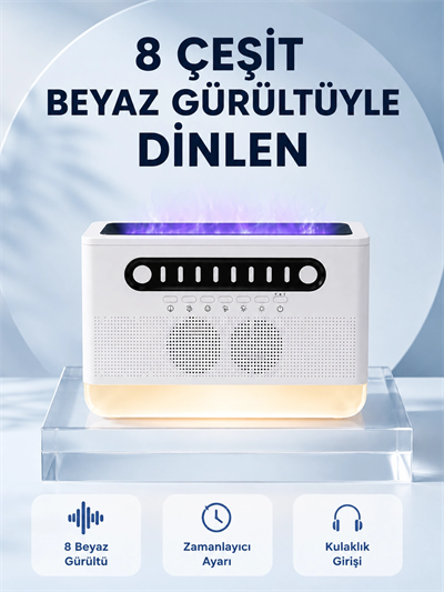 Simüle Alev Efektli Kablosuz Hoparlör Zamanlayıcılı Gece Lambası