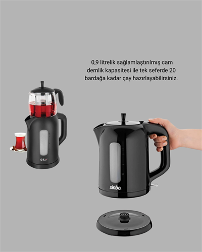 Sinbo Elektrikli Çay Makinesi 1.7 L Su Isıtıcı ve Cam Demlikli Güvenli Kullanım