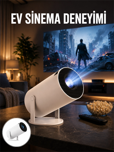 Sinema Projektörü Android HDMI USB WİFİ Ses Çıkışlı Ayaklı Projeksiyon Taşınabilir Yeni Nesil