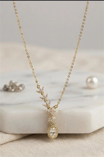 Sıralı Zirkon Taşlı Pirinç Gold Renk Model Kadın Kolye 45 cm Zincir Hediyelik BX-313621