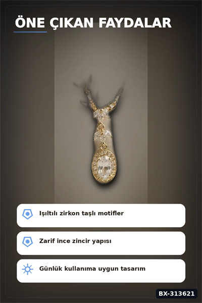 Sıralı Zirkon Taşlı Pirinç Gold Renk Model Kadın Kolye 45 cm Zincir Hediyelik BX-313621