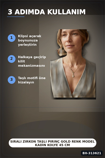 Sıralı Zirkon Taşlı Pirinç Gold Renk Model Kadın Kolye 45 cm Zincir Hediyelik BX-313621