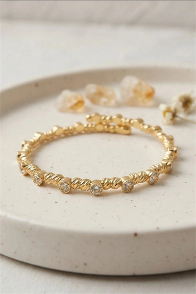 Sıralı Zirkon Taşlı Pirinç Kadın Bileklik - Gold Renk Tekli Parça, Bijuteri Aksesuar BX-313594