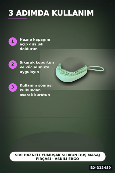 Sıvı Hazneli Yumuşak Silikon Duş Masaj Fırçası - Askılı Ergonomik 1 Adet BX-313489