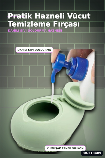 Sıvı Hazneli Yumuşak Silikon Duş Masaj Fırçası - Askılı Ergonomik 1 Adet BX-313489