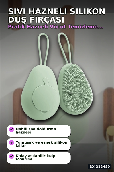 Sıvı Hazneli Yumuşak Silikon Duş Masaj Fırçası - Askılı Ergonomik 1 Adet BX-313489