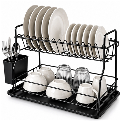 Siyah - Metal 2 Katlı Tabaklık - Bulaşıklık Bx40