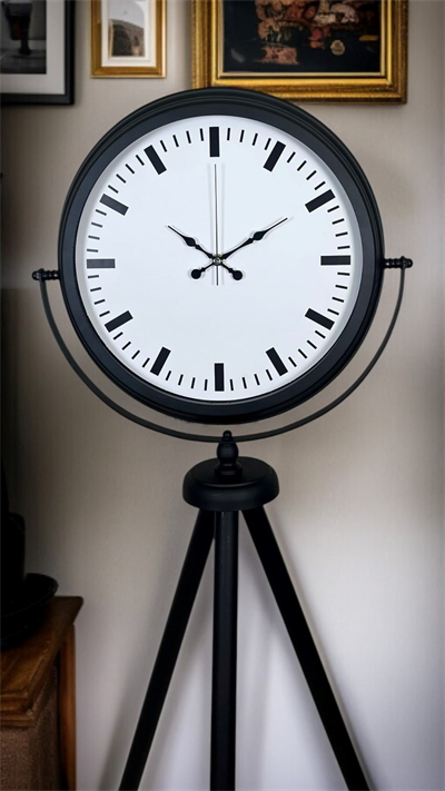 Siyah & Beyaz Saf Sade Tasarım Tripod Ayaklı Saat