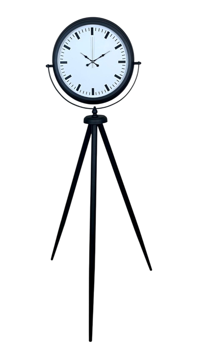 Siyah & Beyaz Saf Sade Tasarım Tripod Ayaklı Saat