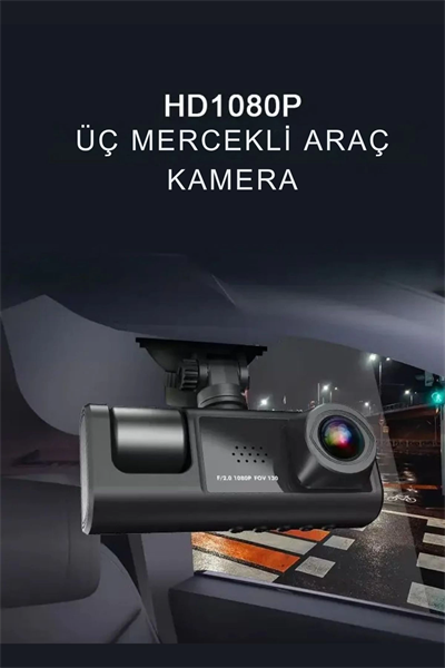 Siyah 1080p Araç içi 3 Kameralı Lcd Ekranlı Gece Görüşlü , G-sensör , Geri Görüş Kamera