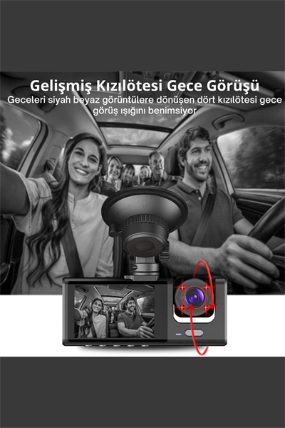Siyah 1080p Araç içi 3 Kameralı Lcd Ekranlı Gece Görüşlü , G-sensör , Geri Görüş Kamera
