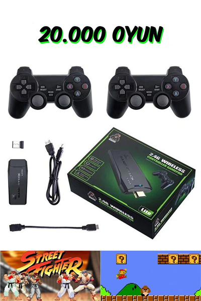 Siyah 2.4g kablosuz çift kollu retro oyun konsolu oyunlu game stick bluetooth yok