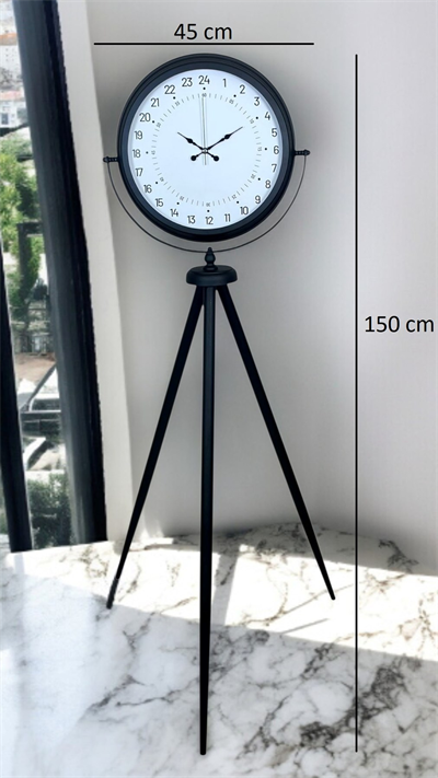 Siyah 24 Saat Göstergeli Özel Tasarım Tripod Ayaklı Saat