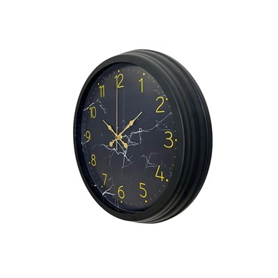 Siyah 40 Cm Mermer Desenli Metal Duvar Saati