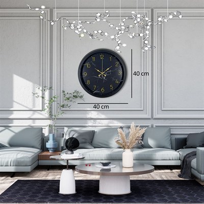 Siyah 40 Cm Mermer Desenli Metal Duvar Saati