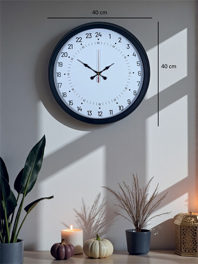 Siyah 40 Cm Metal 24 Saat Göstergeli Özel Tasarım Duvar Saati