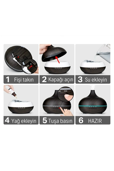 Siyah 7 LED RGB ışıklı aromatik oda kokusu hava nemlendirici difüzör 220-240V 60Hz 2 yıl garantili