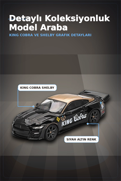 Siyah Altın Kaplamalı 1/64 Diecast Shelby GT500 Dragon Snake Konsept Model Araba BX-313355