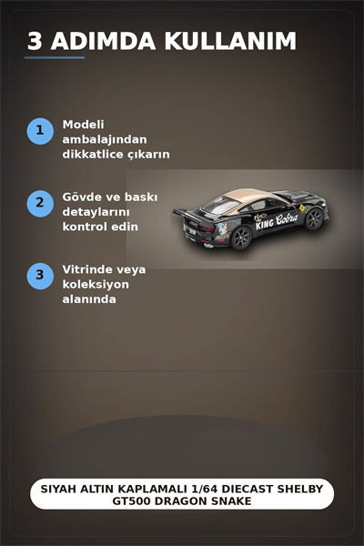 Siyah Altın Kaplamalı 1/64 Diecast Shelby GT500 Dragon Snake Konsept Model Araba BX-313355