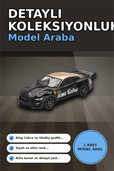 Siyah Altın Kaplamalı 1/64 Diecast Shelby GT500 Dragon Snake Konsept Model Araba BX-313355