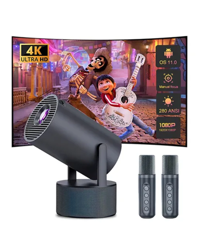 Siyah Android Sistemli Kareoke Projeksiyon 180° Döner Başlıklı