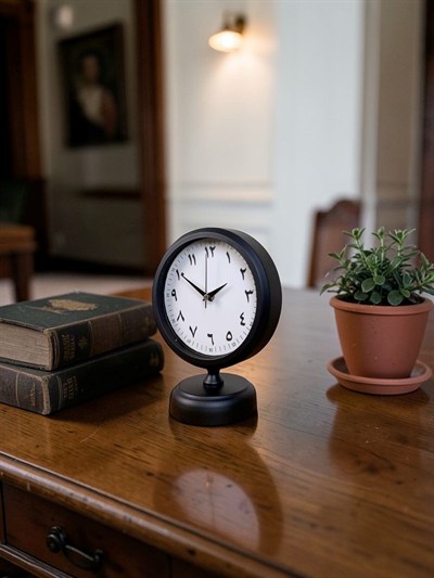 Siyah Arap Rakamlı 25 x 20 Cm Metal Masa Saati