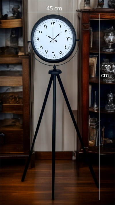 Siyah Arap Rakamlı Sıradışı Tasarım Tripod Ayaklı Saat