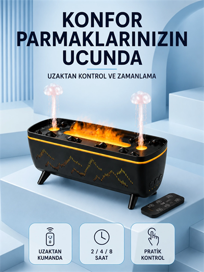 Siyah Aroma Difüzörü Jöle Damla Efektli Hava Nemlendirici Uzaktan Kumandalı LED Işıklı