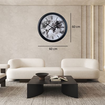 Siyah Atlas 60 x 60 Cm Metal Duvar Saati