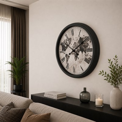 Siyah Atlas 60 x 60 Cm Metal Duvar Saati